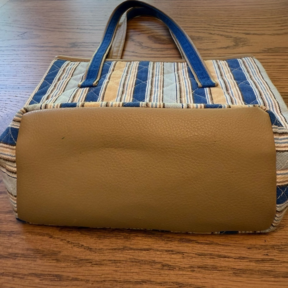 Longaberger Blue and Tan Tote with Nautical Stripes - Picture 3 of 7